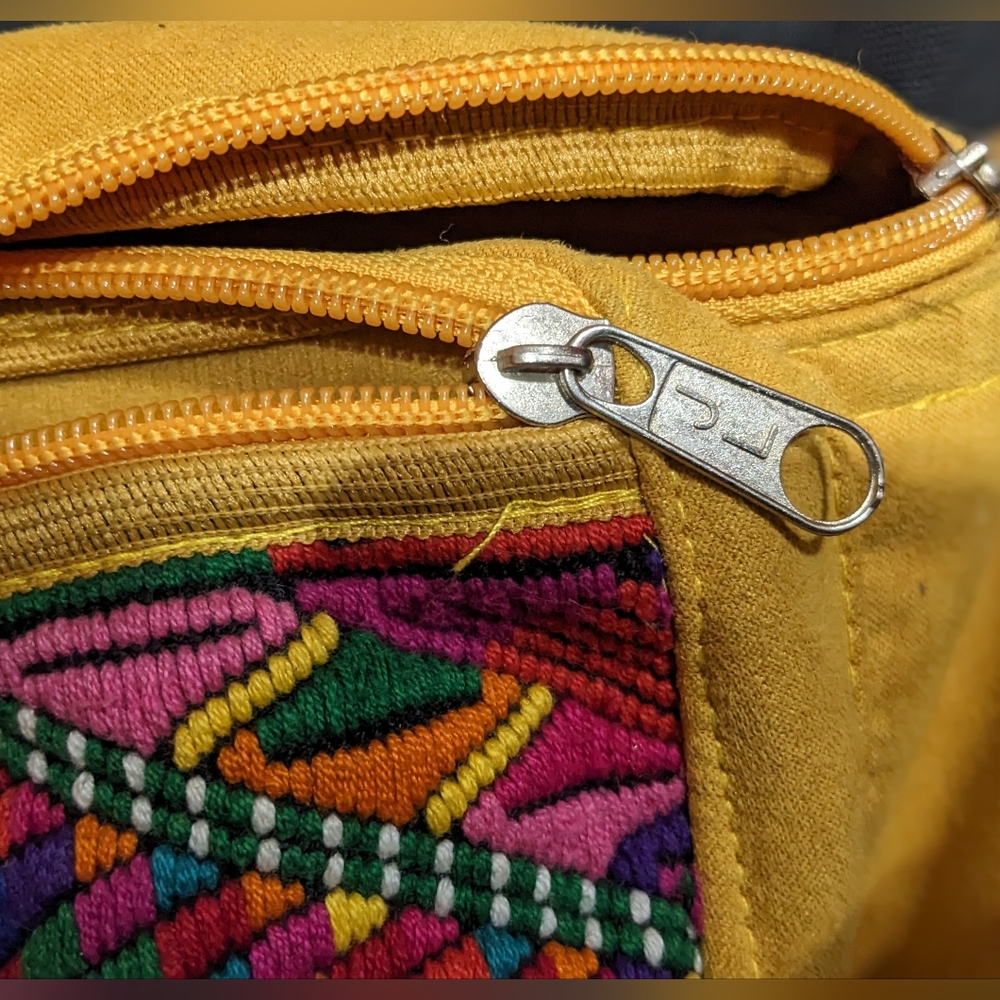 Retro Fanny Pack| Banana Bag | Native Style Embroidery | Yellow Suede - Picture 3 of 8